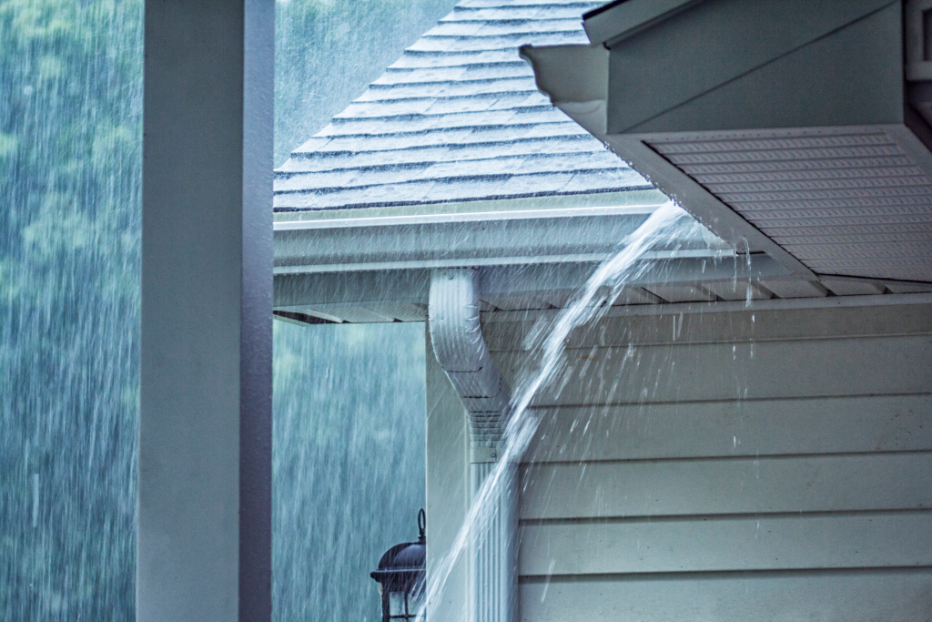 Home exterior during a rain storm.